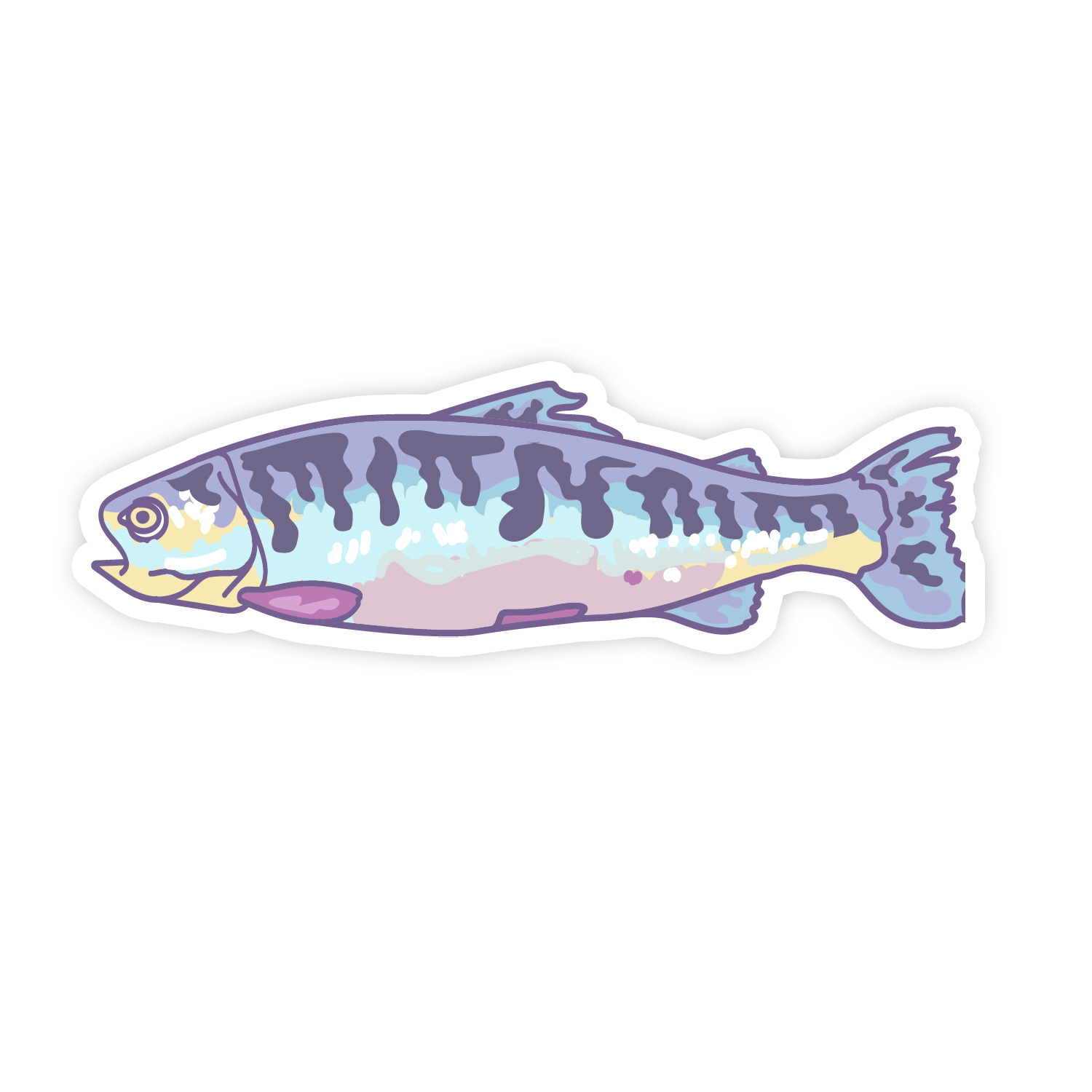 Sticker of a stylized fish with pastel colors on a white background