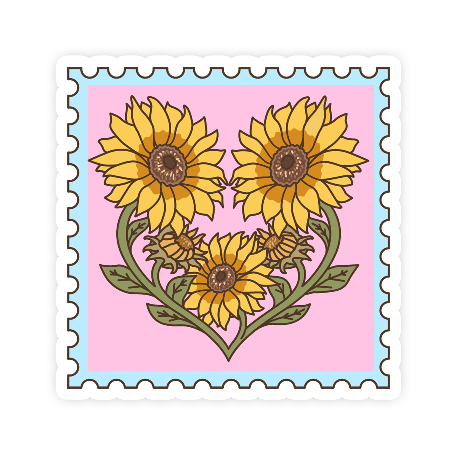 Sticker with sunflower design on a pink background