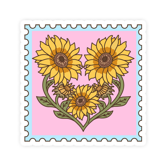 Sticker with sunflower design on a pink background