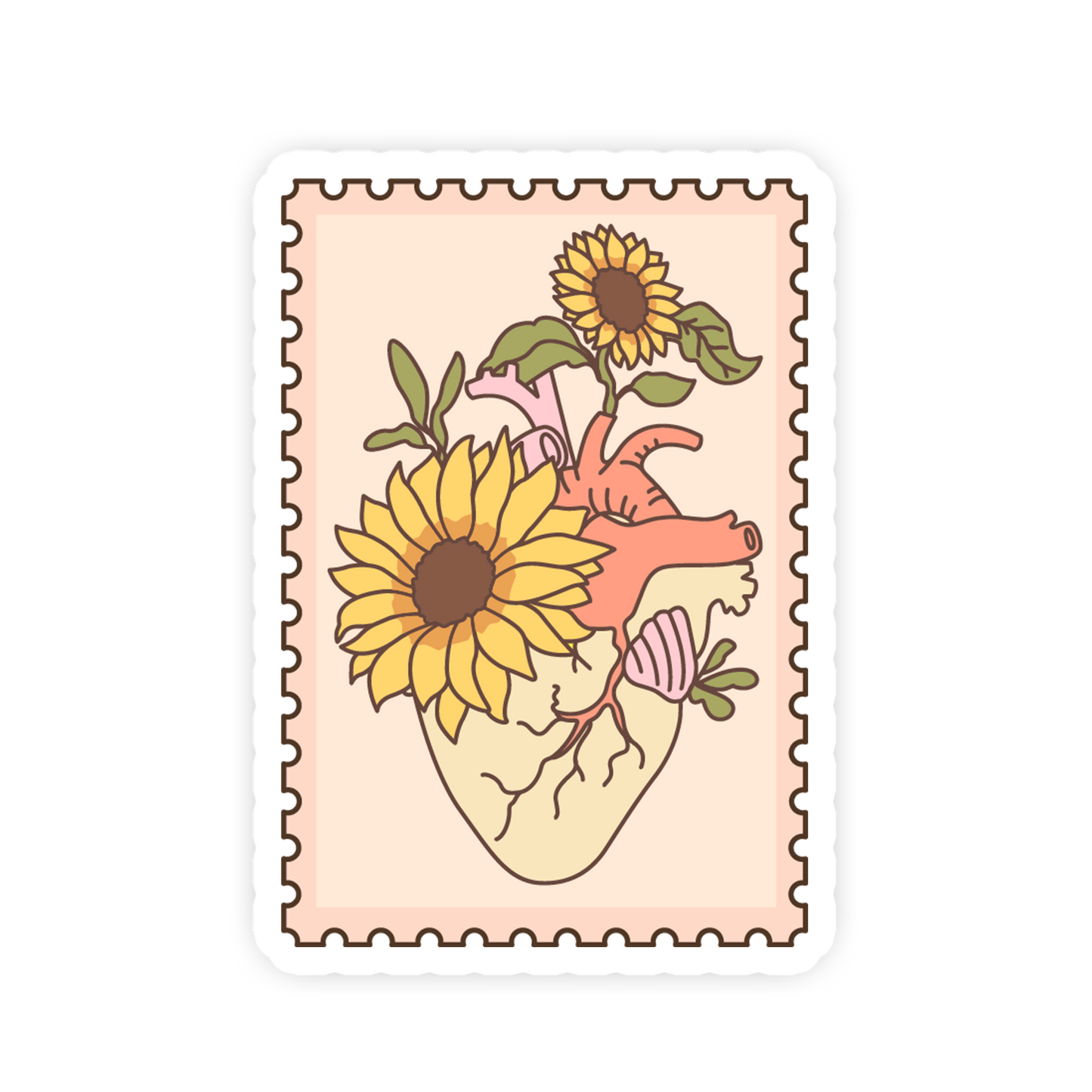 Anatomical Heart Botanical Sunflower Stamp Sticker