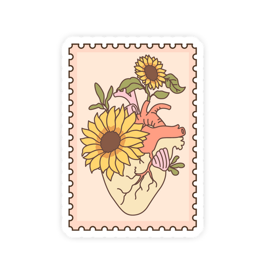 Anatomical Heart Botanical Sunflower Stamp Sticker