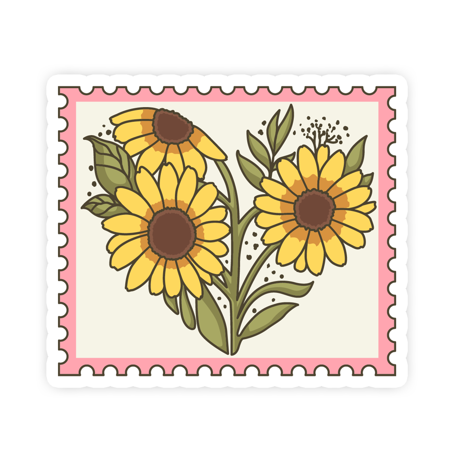 Sticker with sunflower design on a pink border