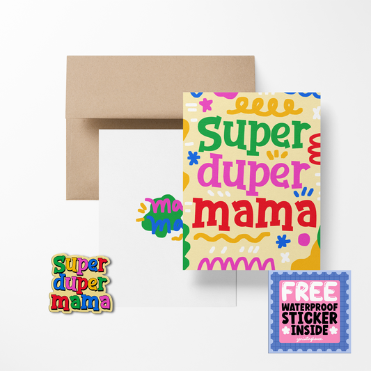 Super Duper Mama Mother's Day Greeting Card with Sticker