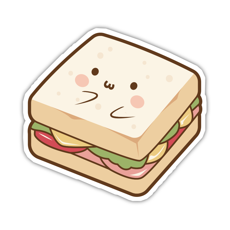 Cartoon sandwich with a face on a white background