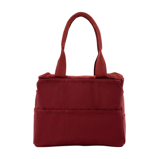 Red tote bag on a white background