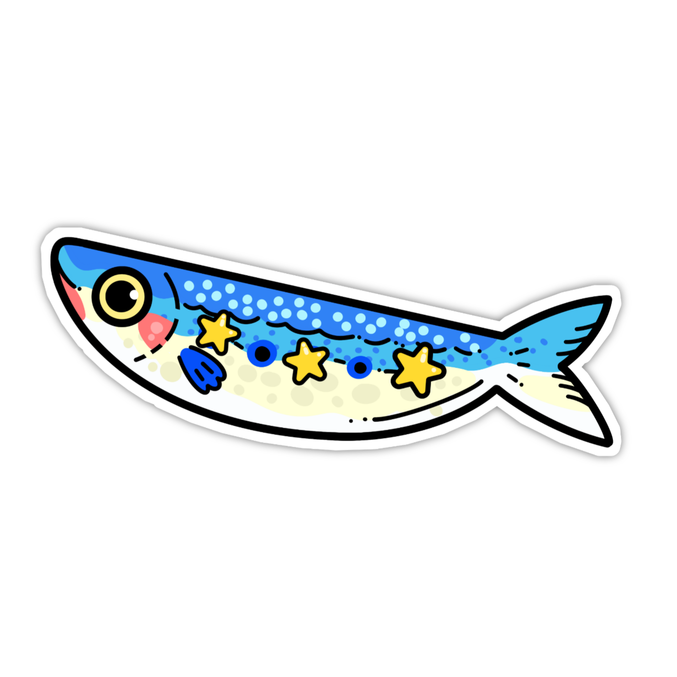 Cartoon-style fish with star patterns on a white background
