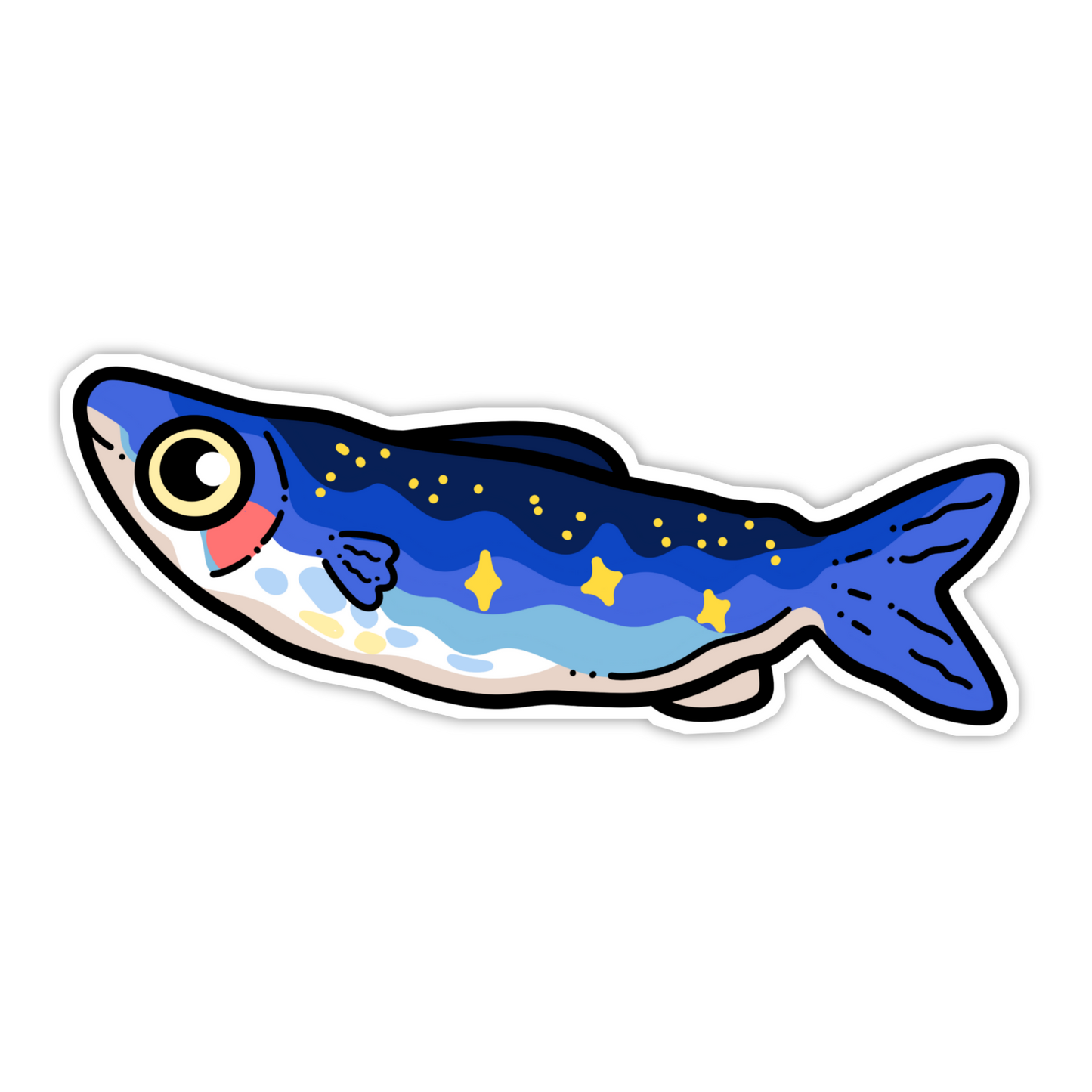 Illustration of a blue fish with yellow stars on a white background