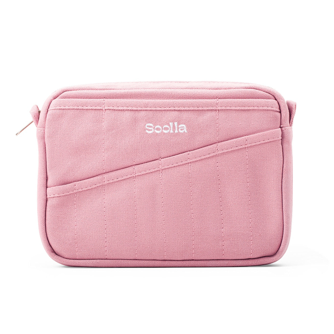 Pink bag with 'Socca' branding on a white background