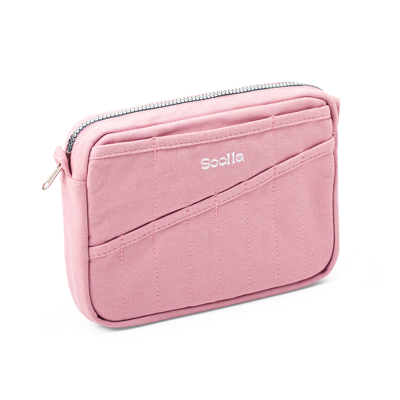 Pink pouch with a zipper on a white background