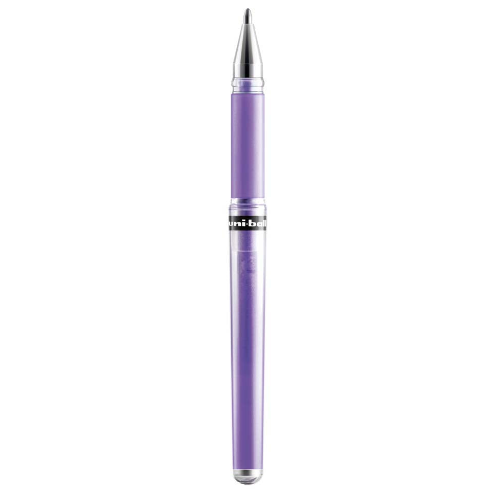 Purple pen with silver accents on a white background