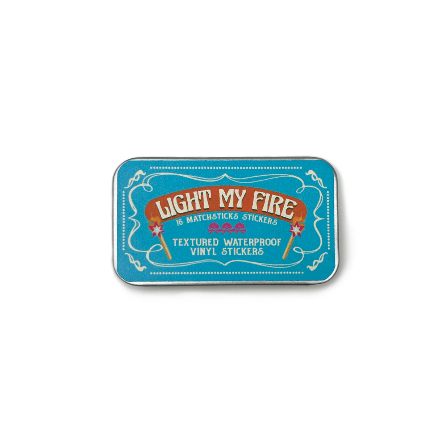 Matchbox-style packaging with 'Light My Fire' text on a white background