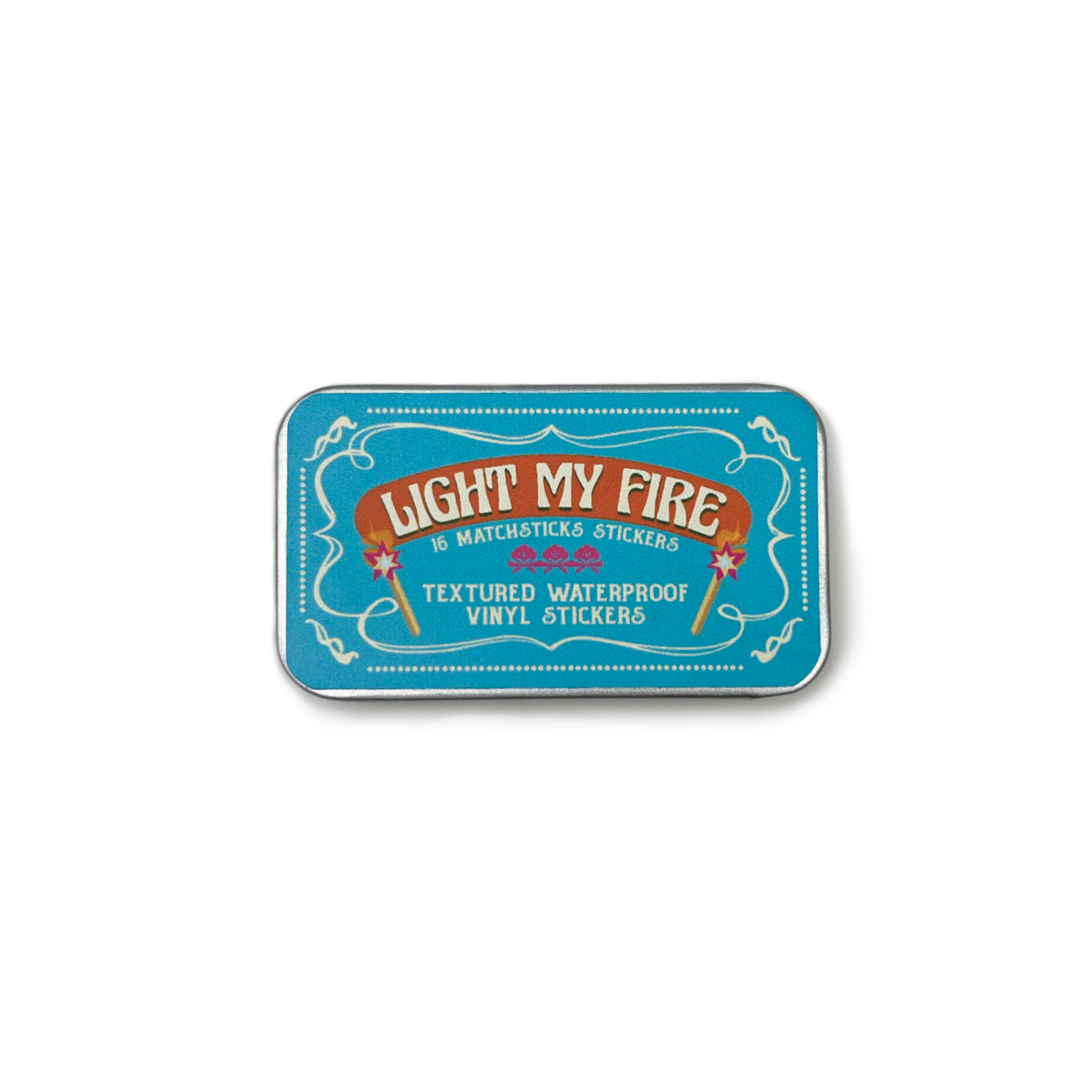 Matchbox-style packaging with 'Light My Fire' text on a white background