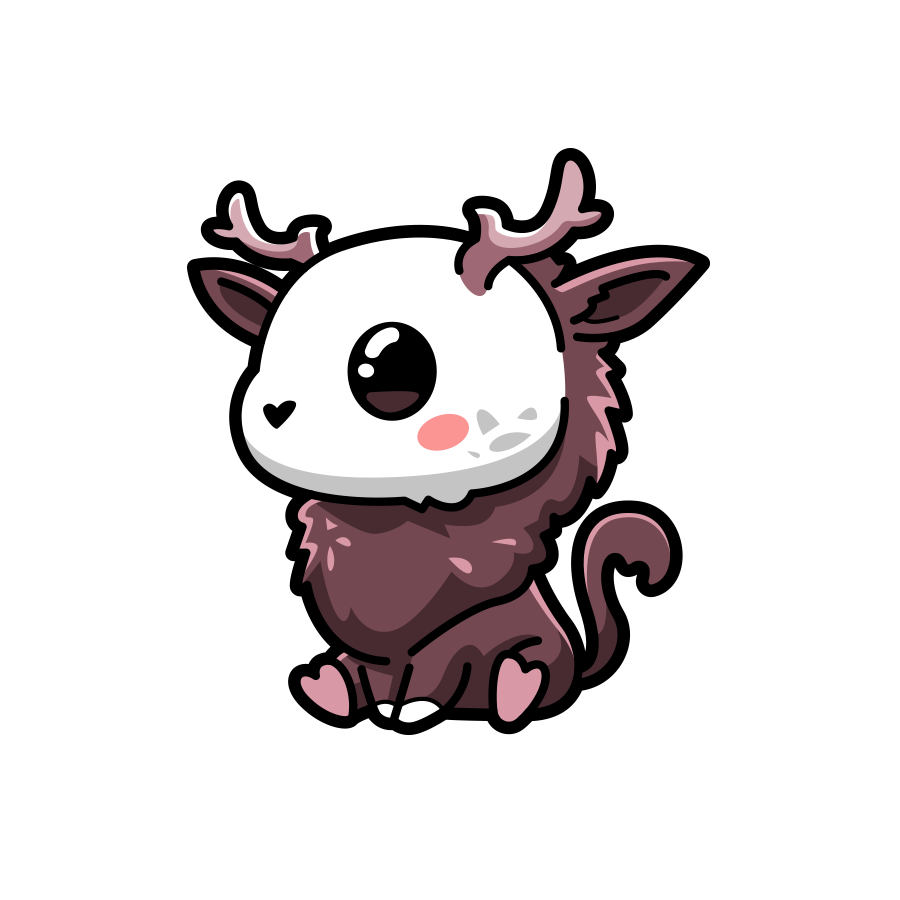 Cartoonish creature with deer antlers on a white background
