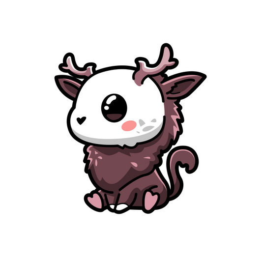 Cartoonish creature with deer antlers on a white background