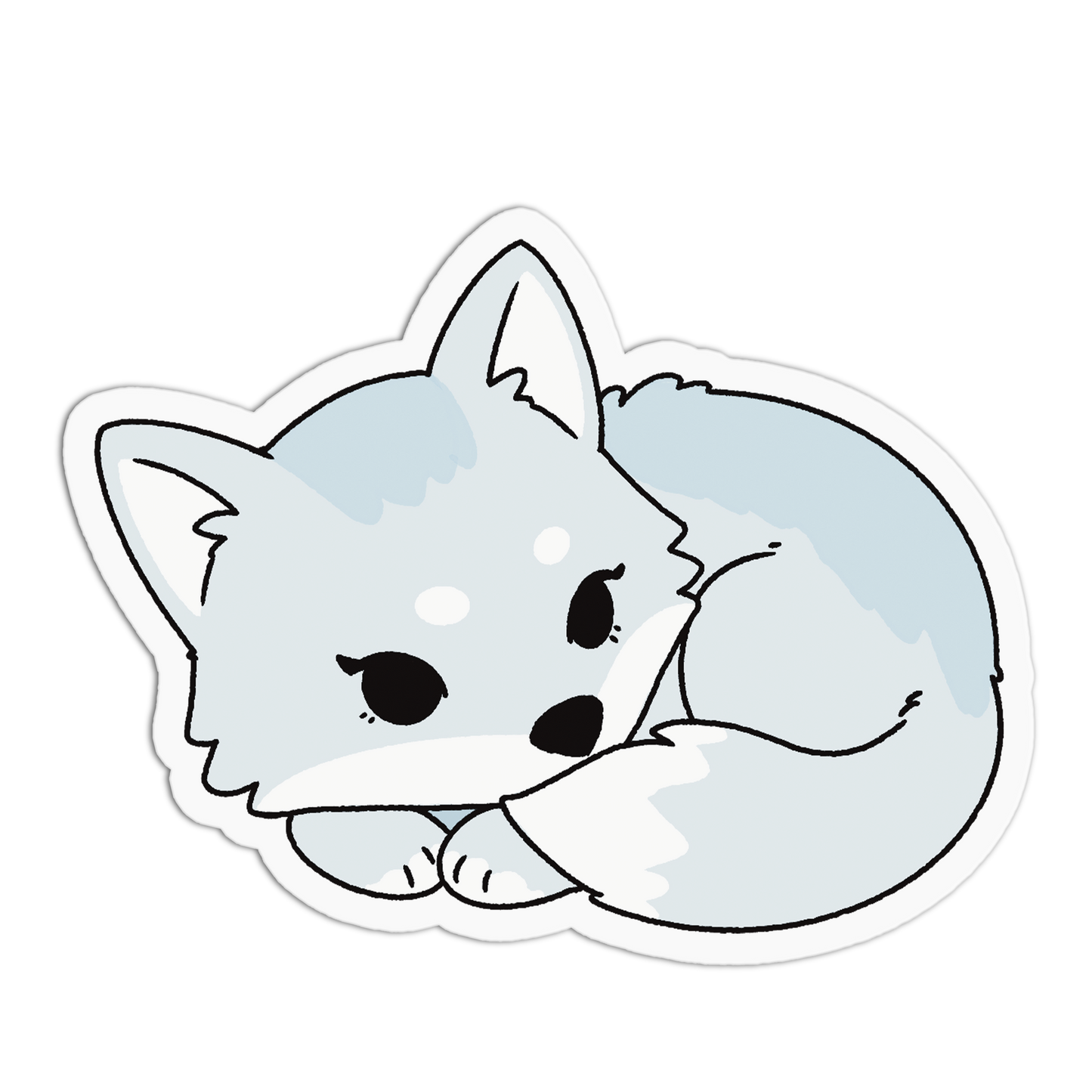 Curled Arctic Wolf Pup Sticker