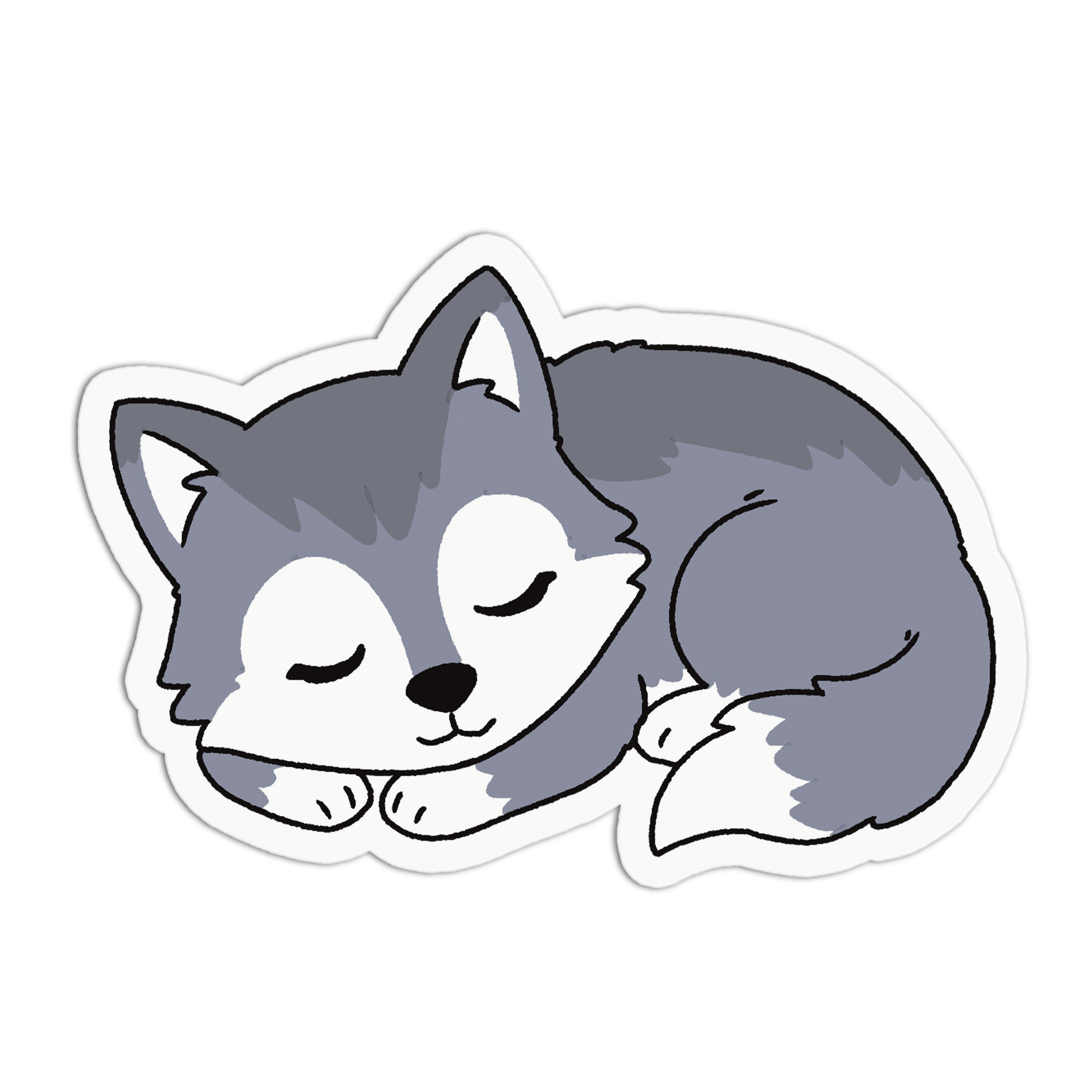 Cartoon illustration of a sleeping husky on a white background