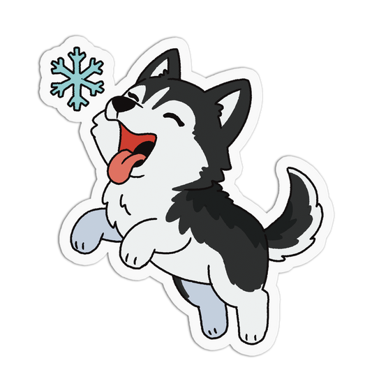 Cartoon dog with a snowflake on a white background