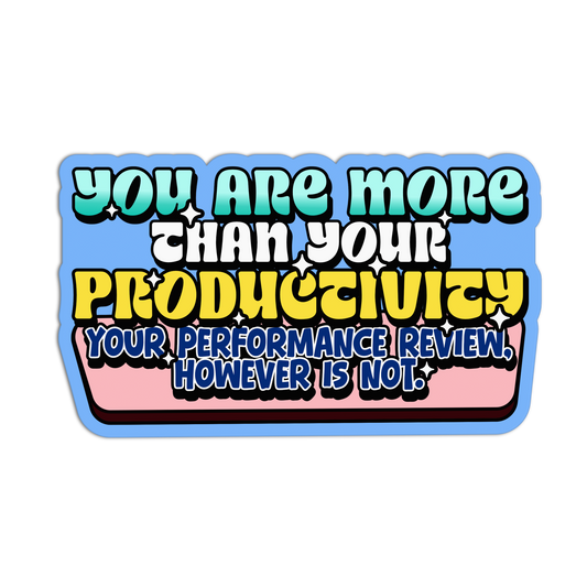 Colorful sticker with motivational text on a white background
