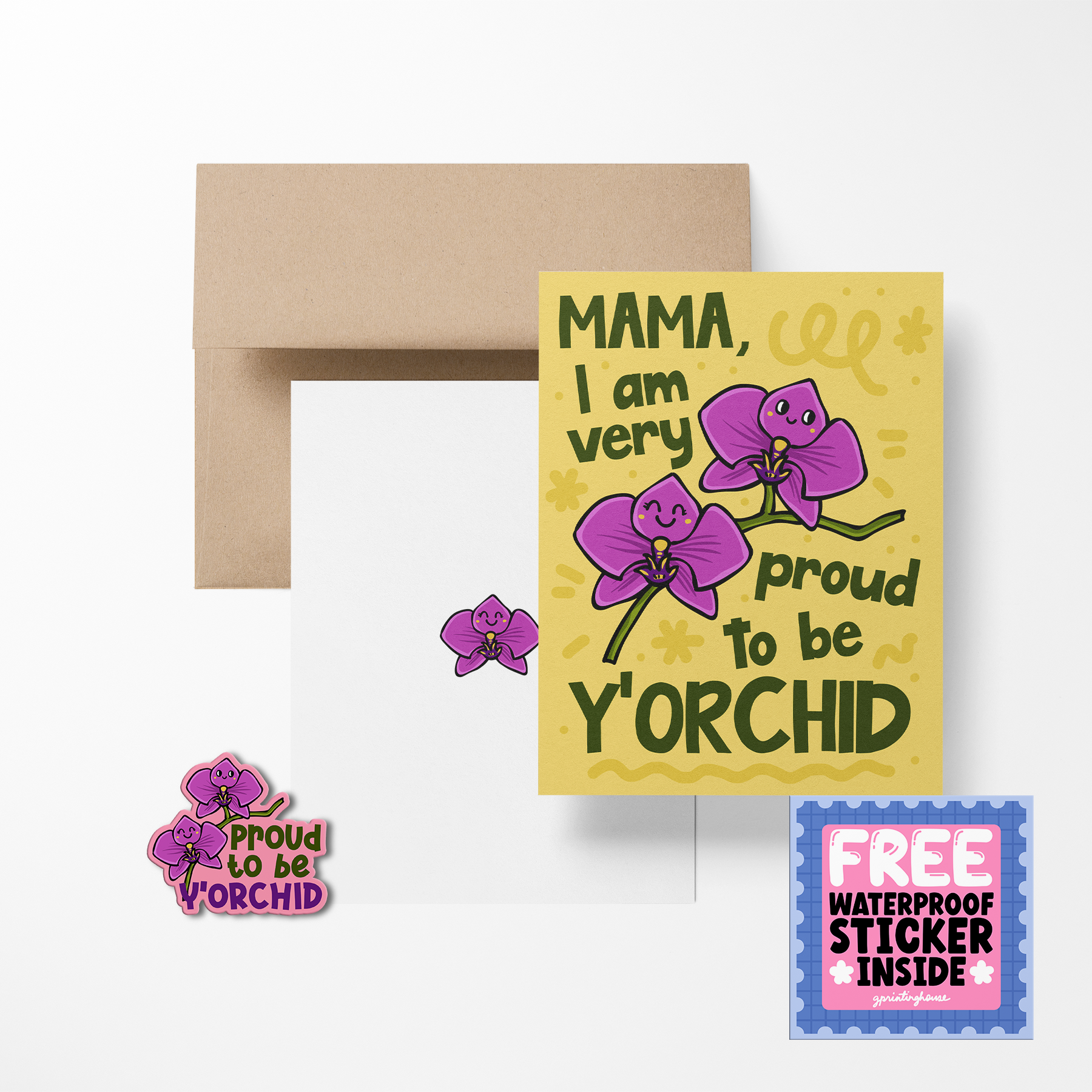 Mama I Am Very Proud To Be Y'Orchid Greeting Card with Sticker