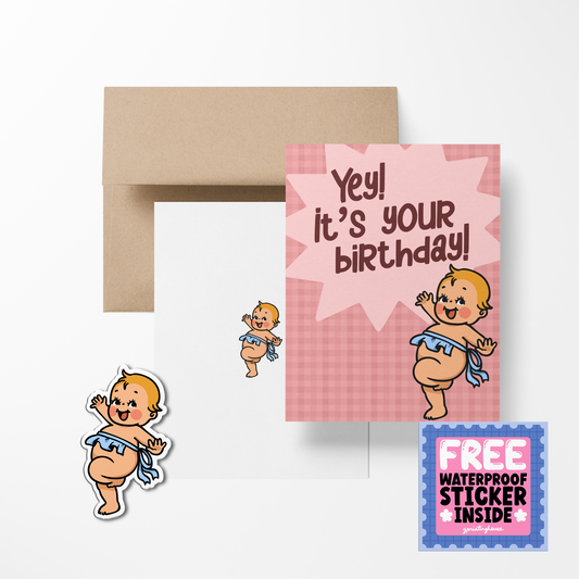 Yey! It's Your Birthday Retro Babies Greeting Cards