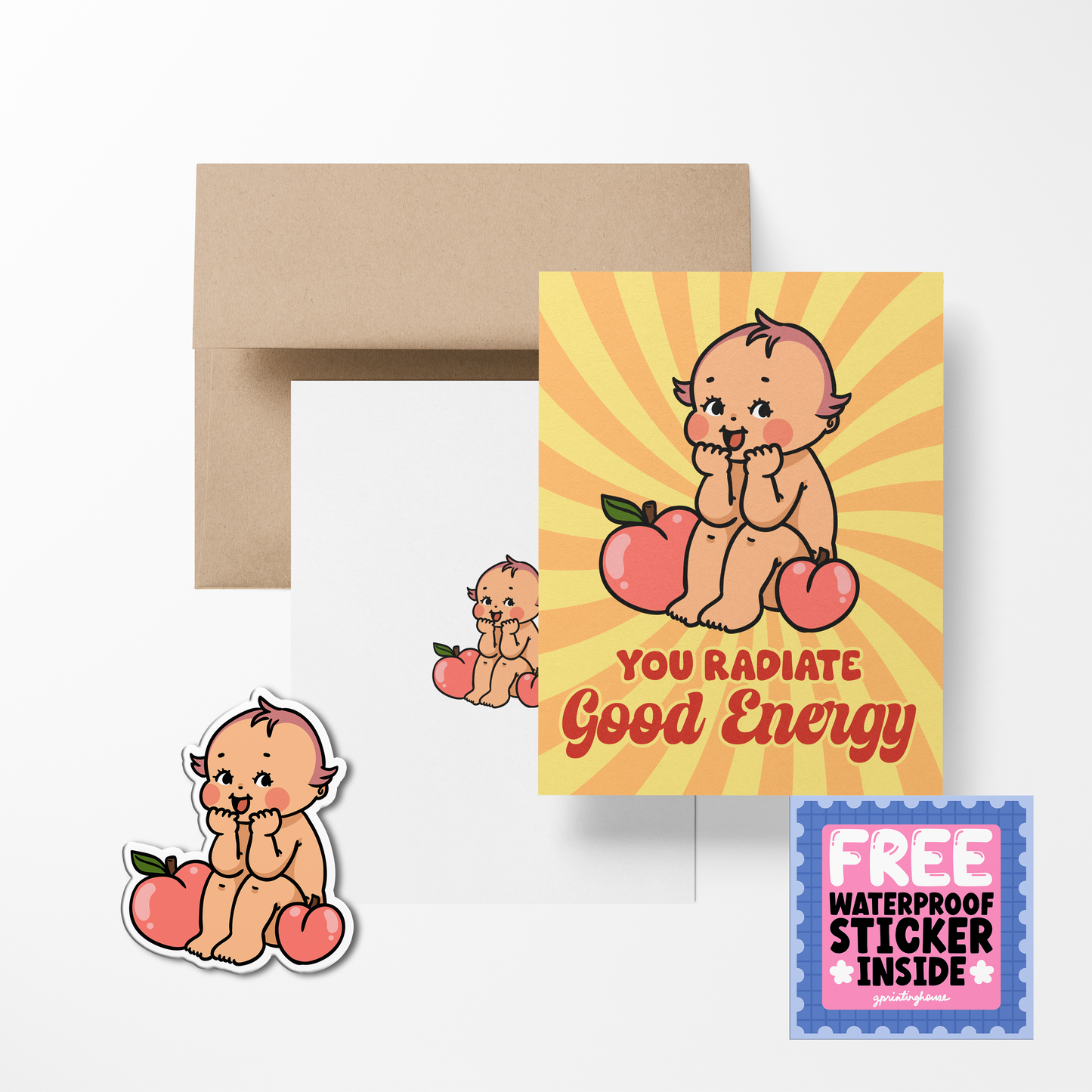 You Radiate Good Energy Retro Babies Greeting Cards