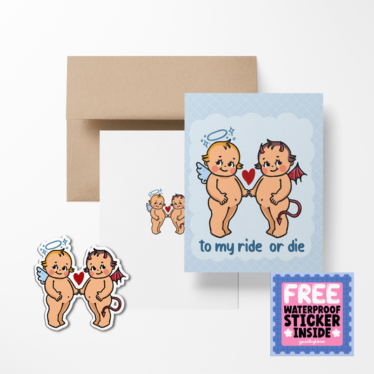 To My Ride Or Die Retro Babies Greeting Cards