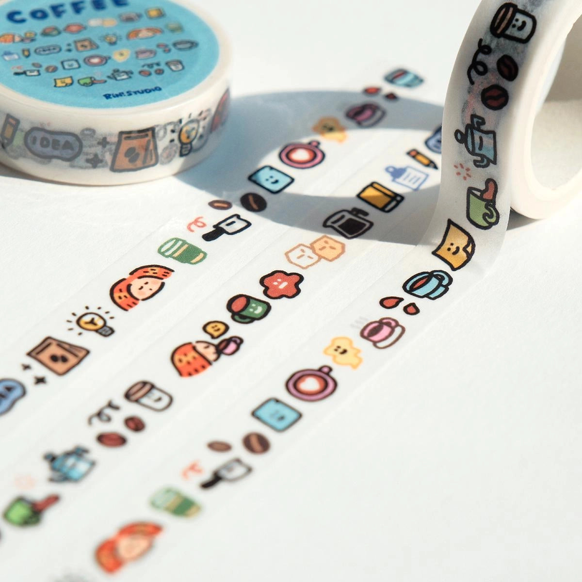 Decorative tape with colorful icons on a white background
