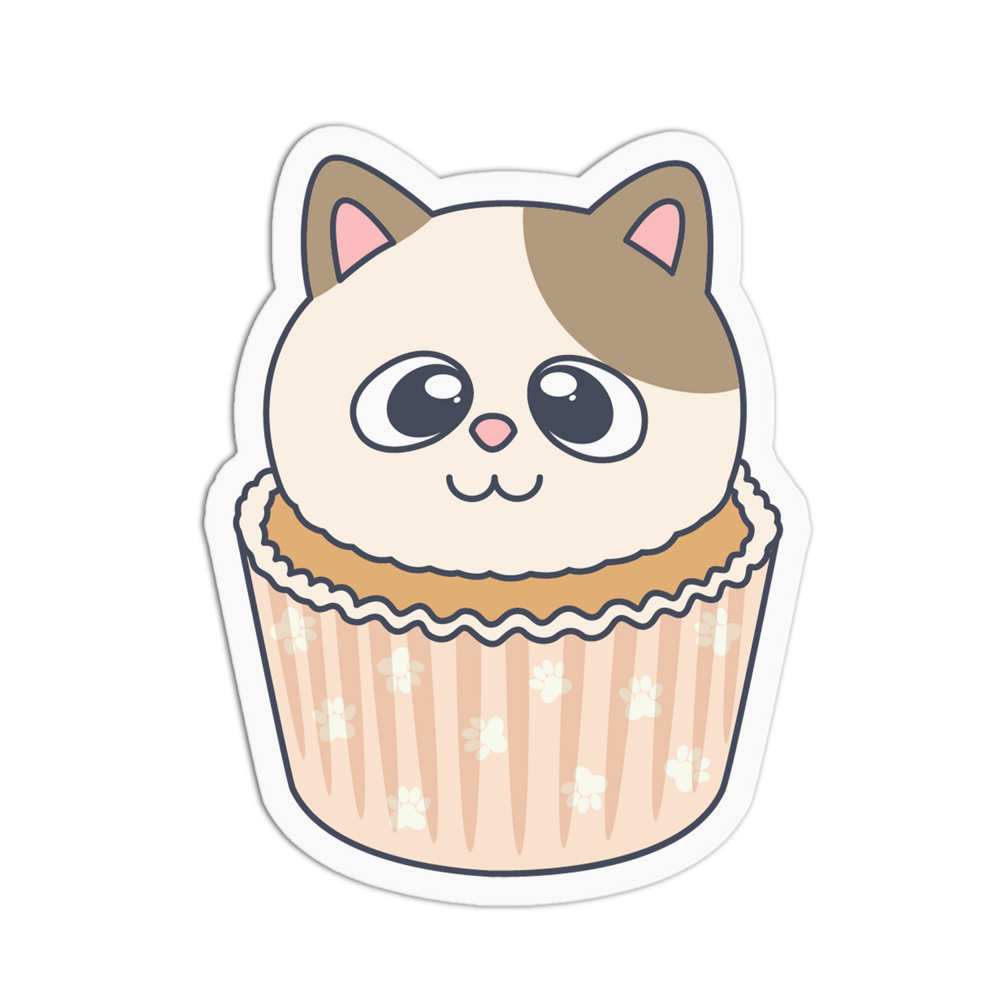 Sweet Calico Cat Animal Cupcake Sticker