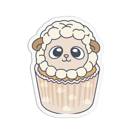 Fluffy White Sheep Animal Cupcake Sticker