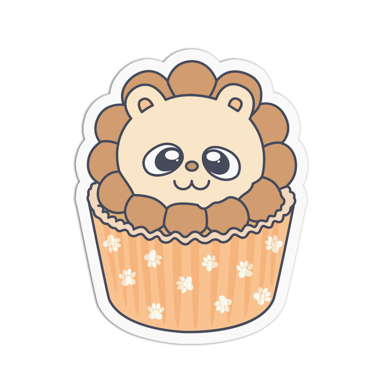Fluffy Brave Lion Animal Cupcake Sticker