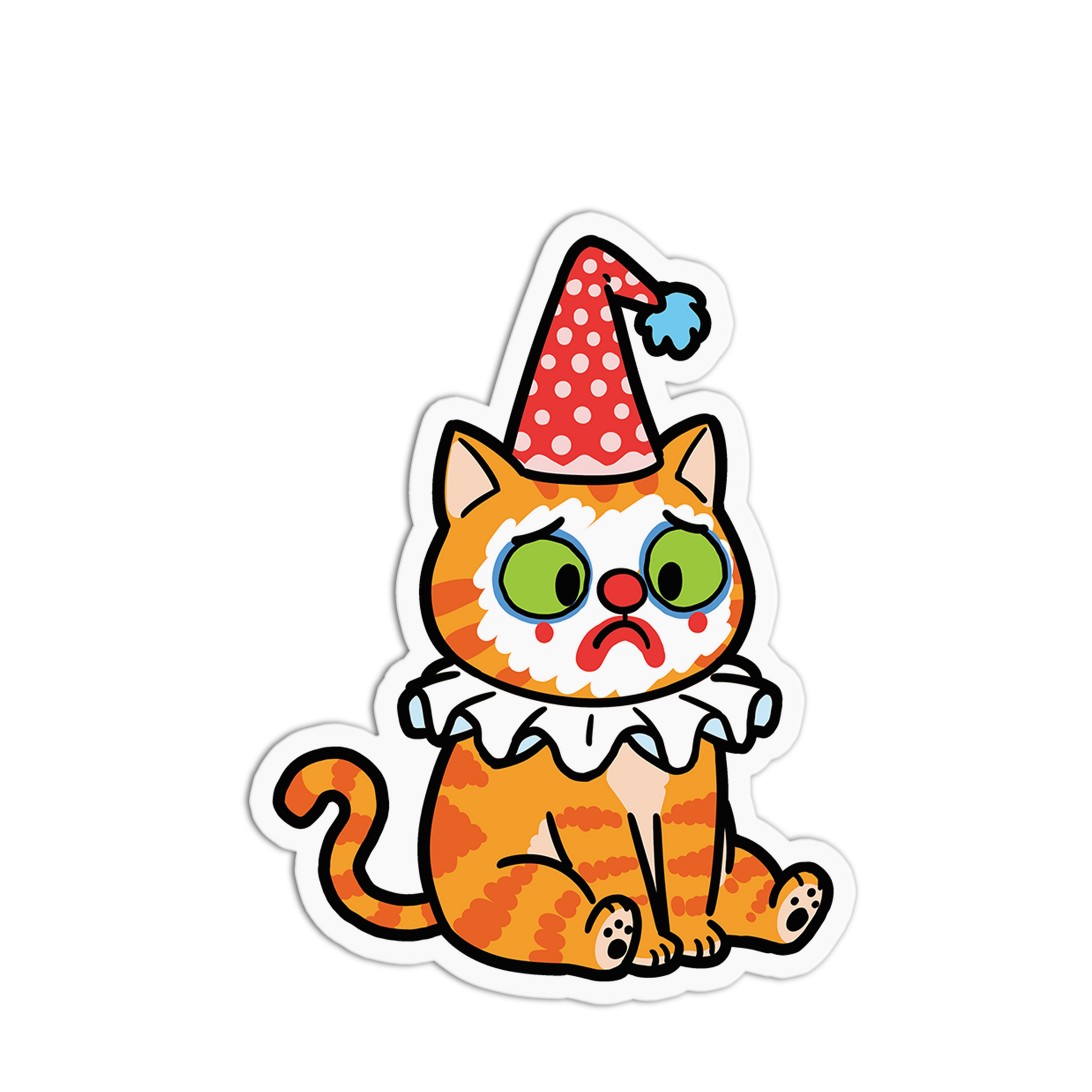 Cartoon cat with a party hat on a white background