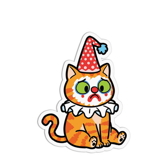 Cartoon cat with a party hat on a white background