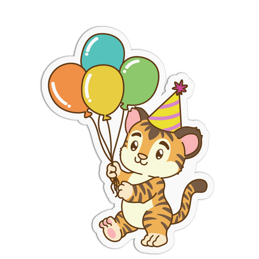 Balloons Tiger Animals Birthday Sticker