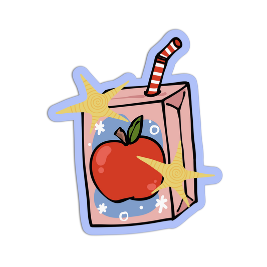 Pink Apple Juice Box With Striped Straw Sticker