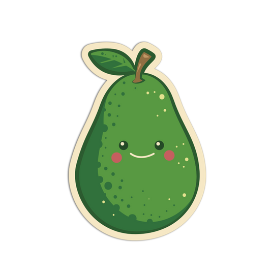 Cartoon avocado with a smiling face on a white background