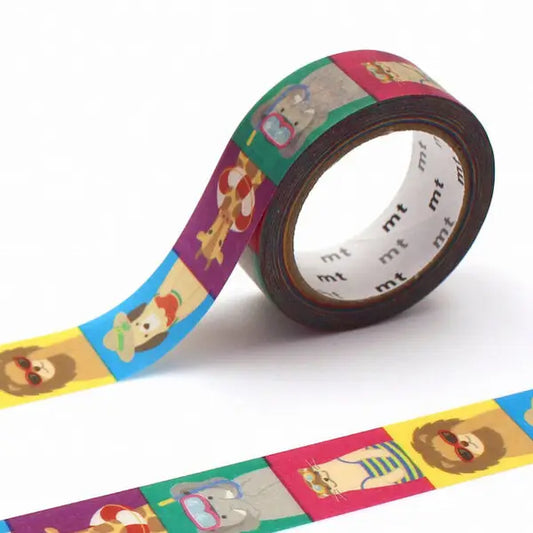 Colorful tape with animal designs on a white background