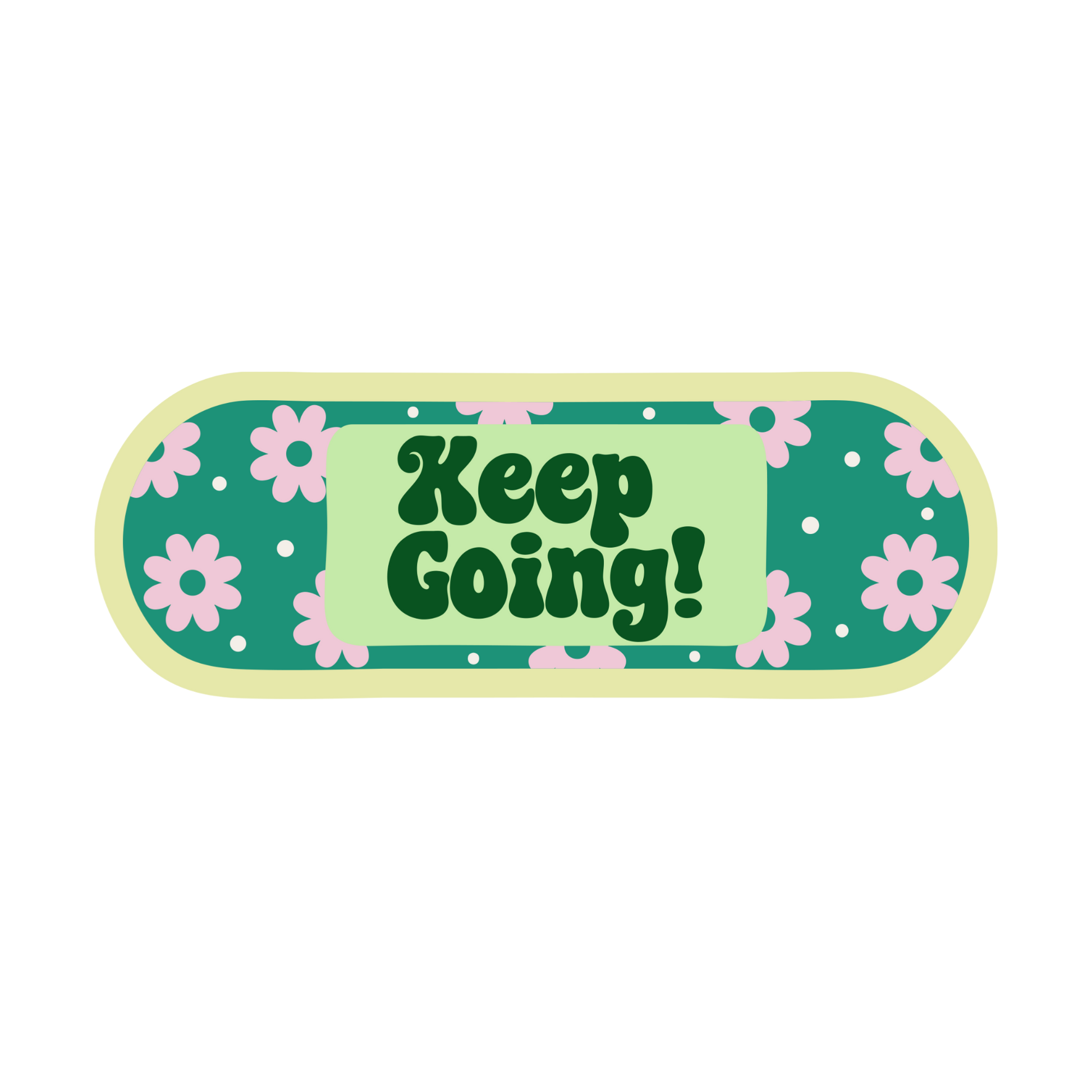 Bandage with 'Keep Going!' text and floral design on a white background