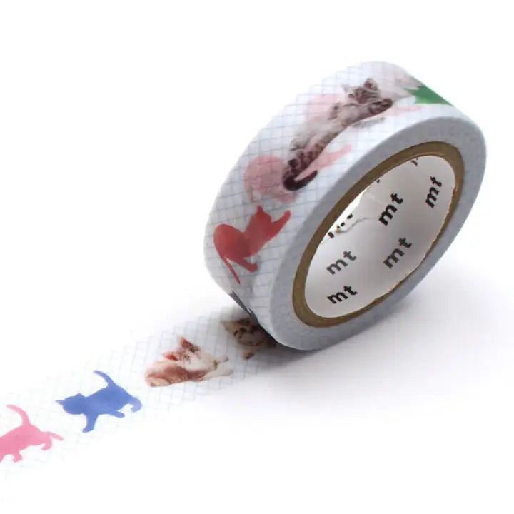 Roll of decorative tape with cat pattern on a white background