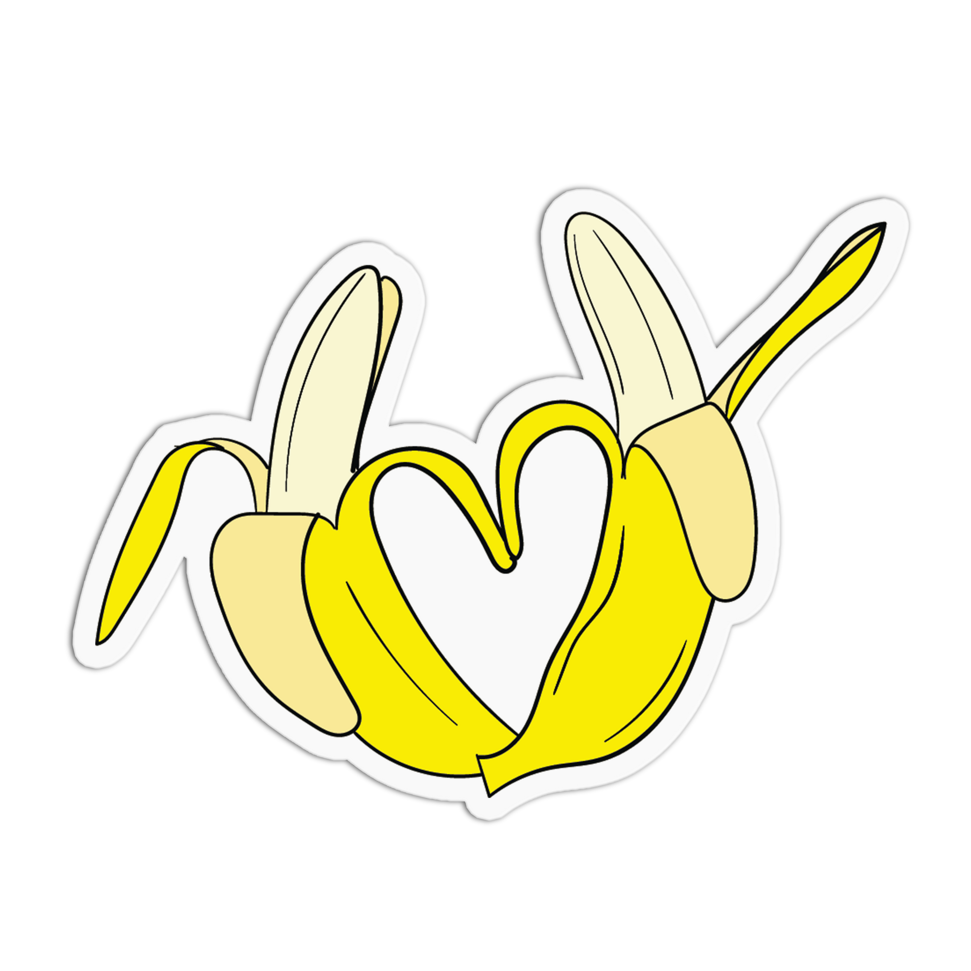 Two bananas forming a heart shape on a transparent background