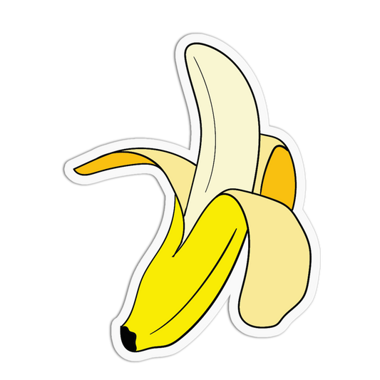Cartoon-style banana on a white background