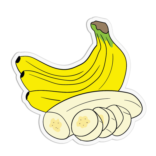 Illustration of a bunch of bananas and sliced bananas on a white background