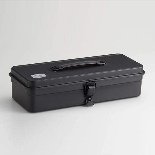 Black toolbox with a handle on a light gray background