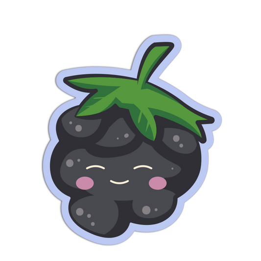Cute blackberry sticker with a green leaf on a white background