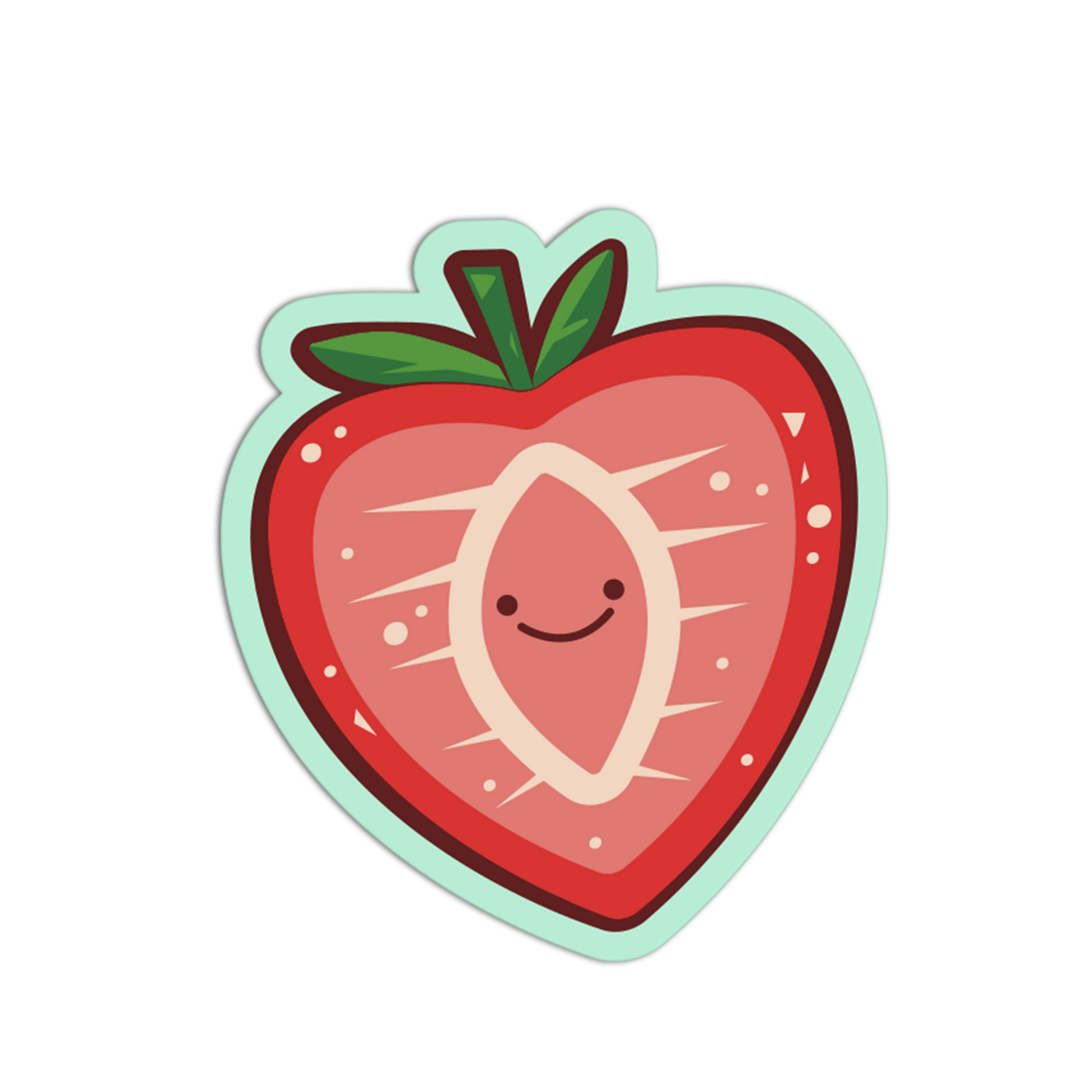 Cartoon strawberry with a smiling face on a white background