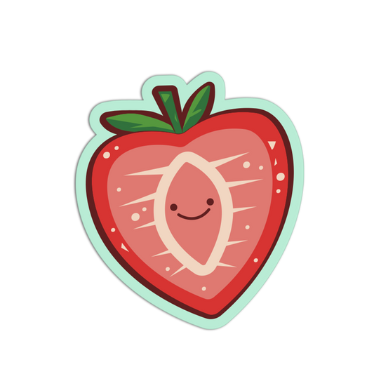 Cartoon strawberry with a smiling face on a white background