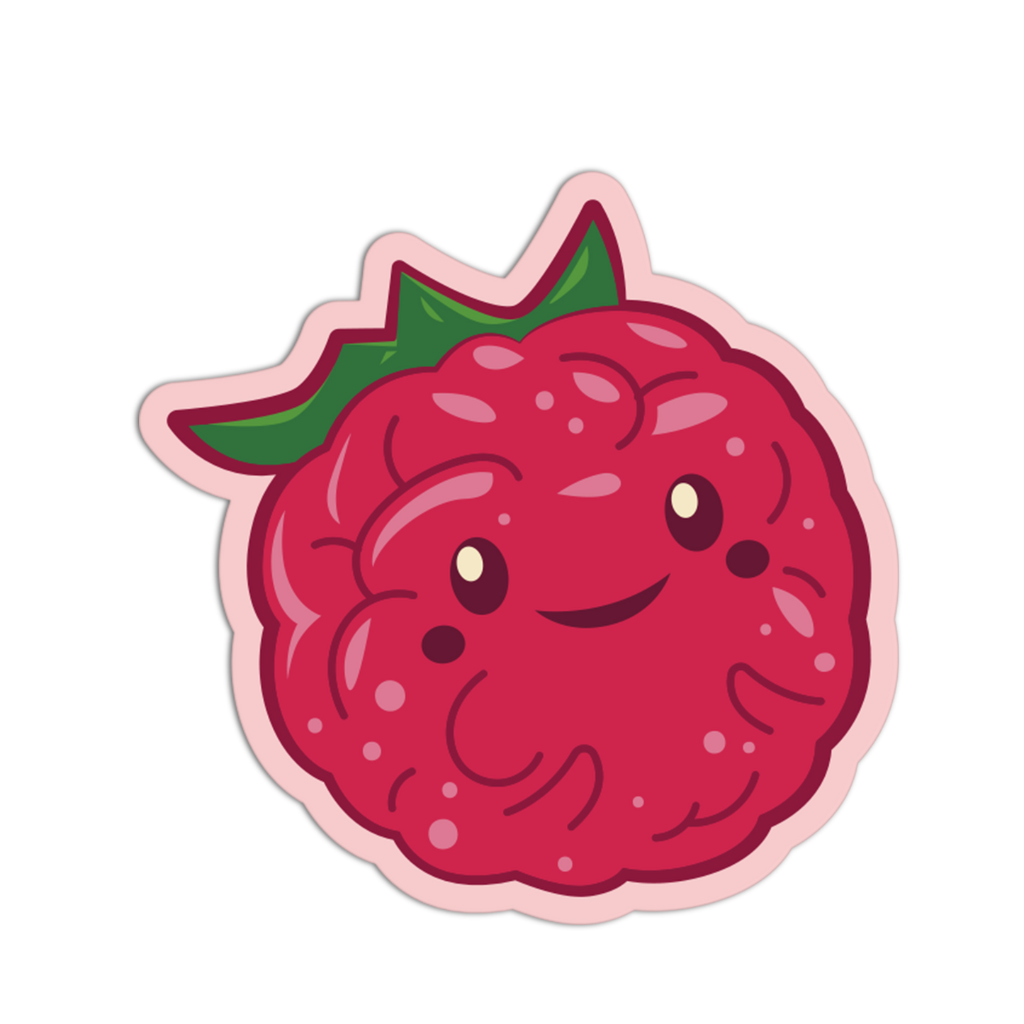 Cartoon raspberry with a smiling face on a white background