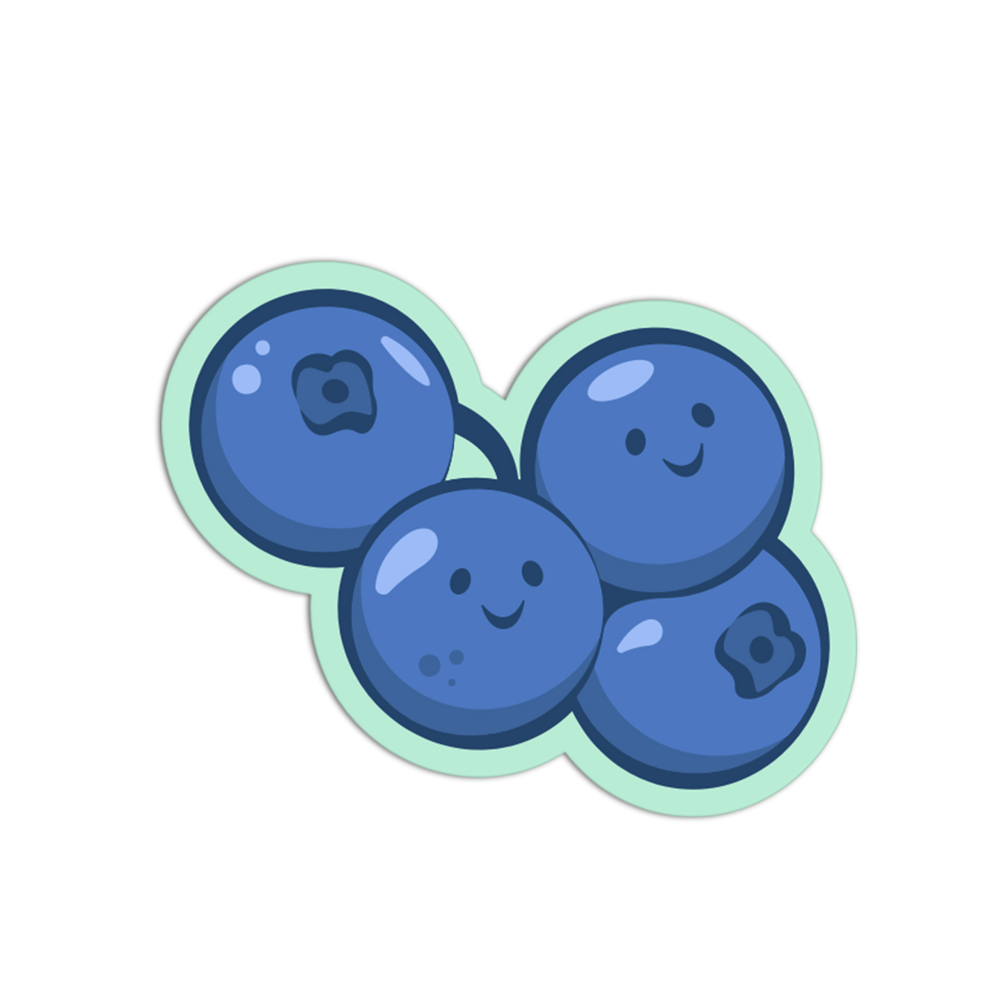 Cartoon blueberries with smiling faces on a white background