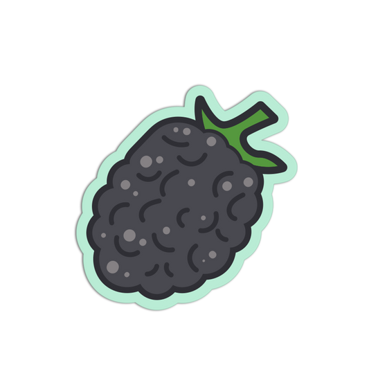 Illustration of a blackberry with a green stem on a white background