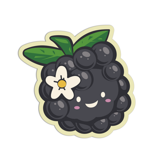 Cartoon blackberry with a flower on a white background