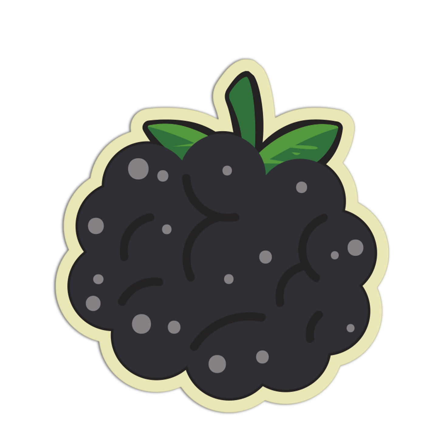 Illustration of a blackberry with green leaves on a white background